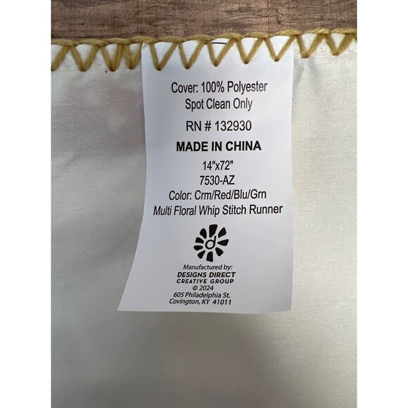 Multi Floral Whip Stitch Table Runner 14"x71" Polyester - Picture 3 of 3